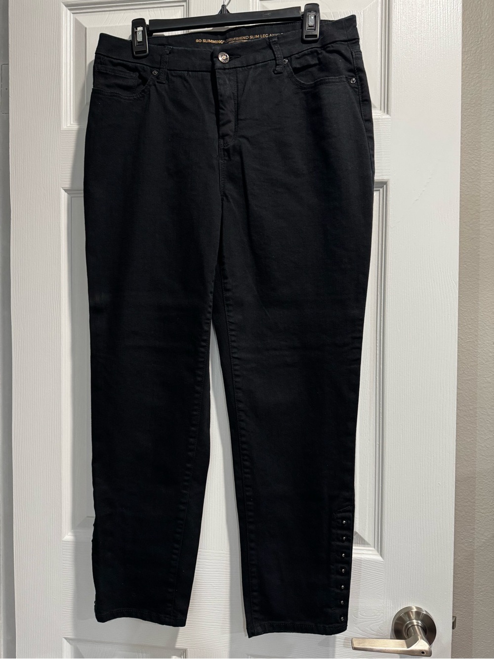 Chico's Black Ankle Slim-Leg Jeans with Hem Button Detail